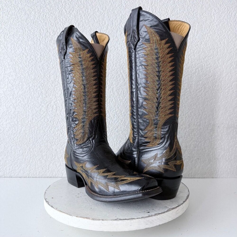 Rod Patrick Mens Cowboy Boots 11B Black Calf Leather Western #4 Heel Blunt Toe